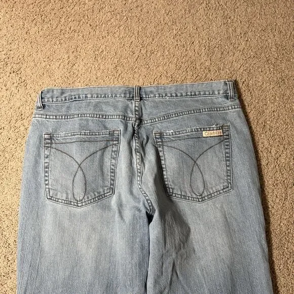 Calvin Klein Women's Light Wash Capri Wide Jeans High Rise Stretch Denim Y2K 14 - Picture 7 of 11